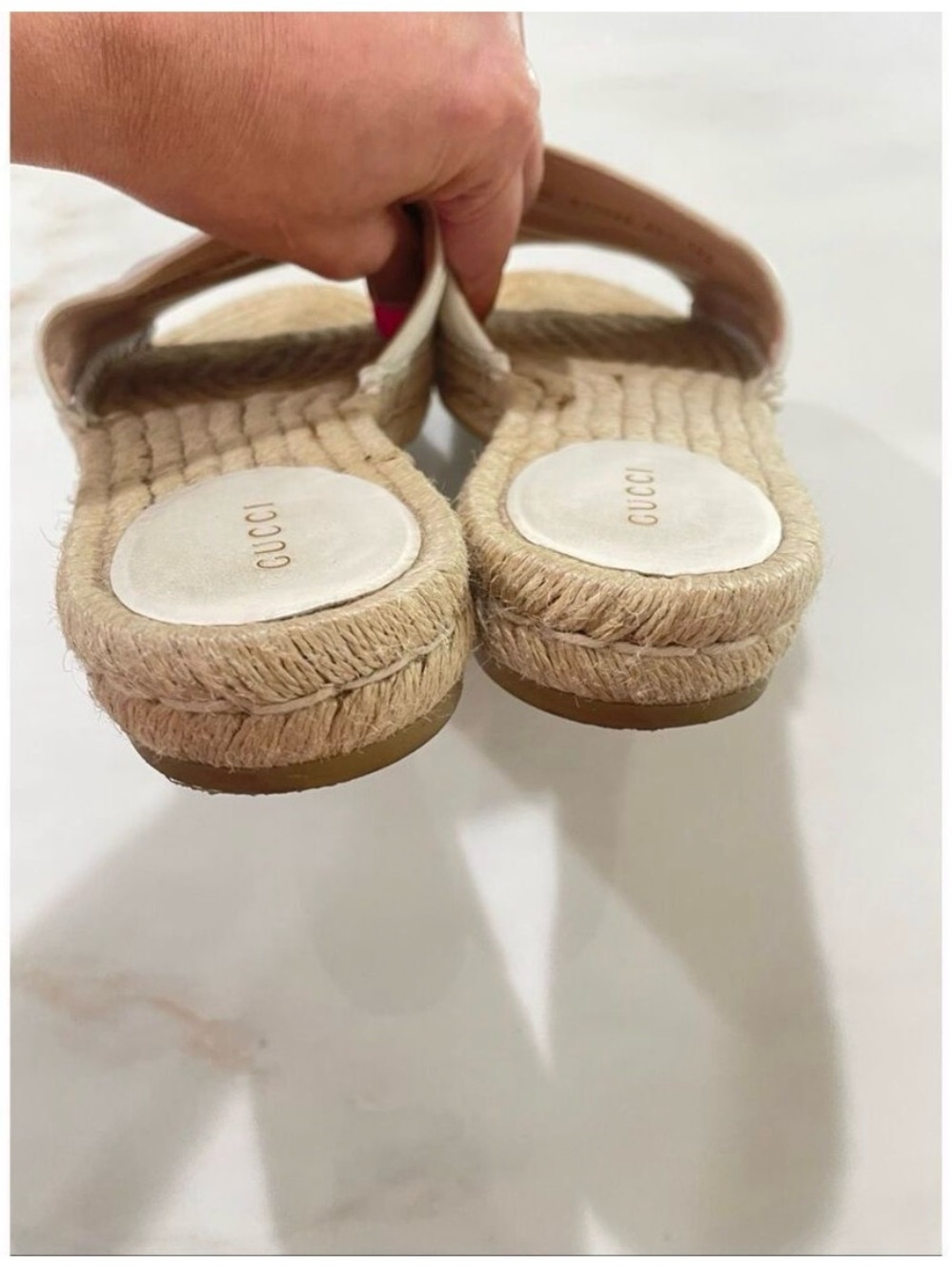 Gucci White GG Marmont Espadrille Slide Sandals Quilted Leather Size 38 - Picture 5 of 11